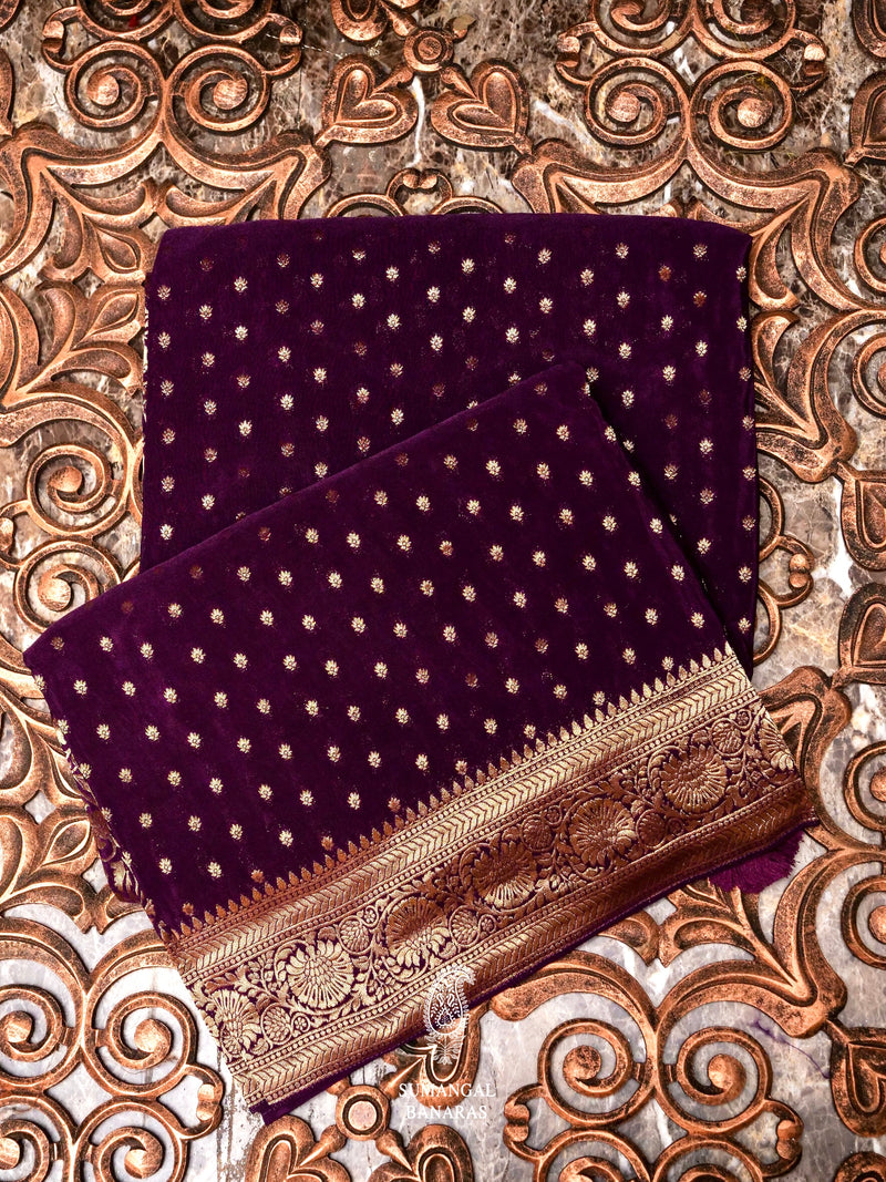 Banarasi Purple Blended Crepe Georgette Silk Saree