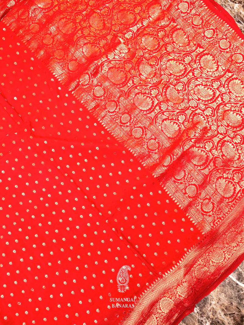 Banarasi Red Blended Crep Georgette Silk Saree