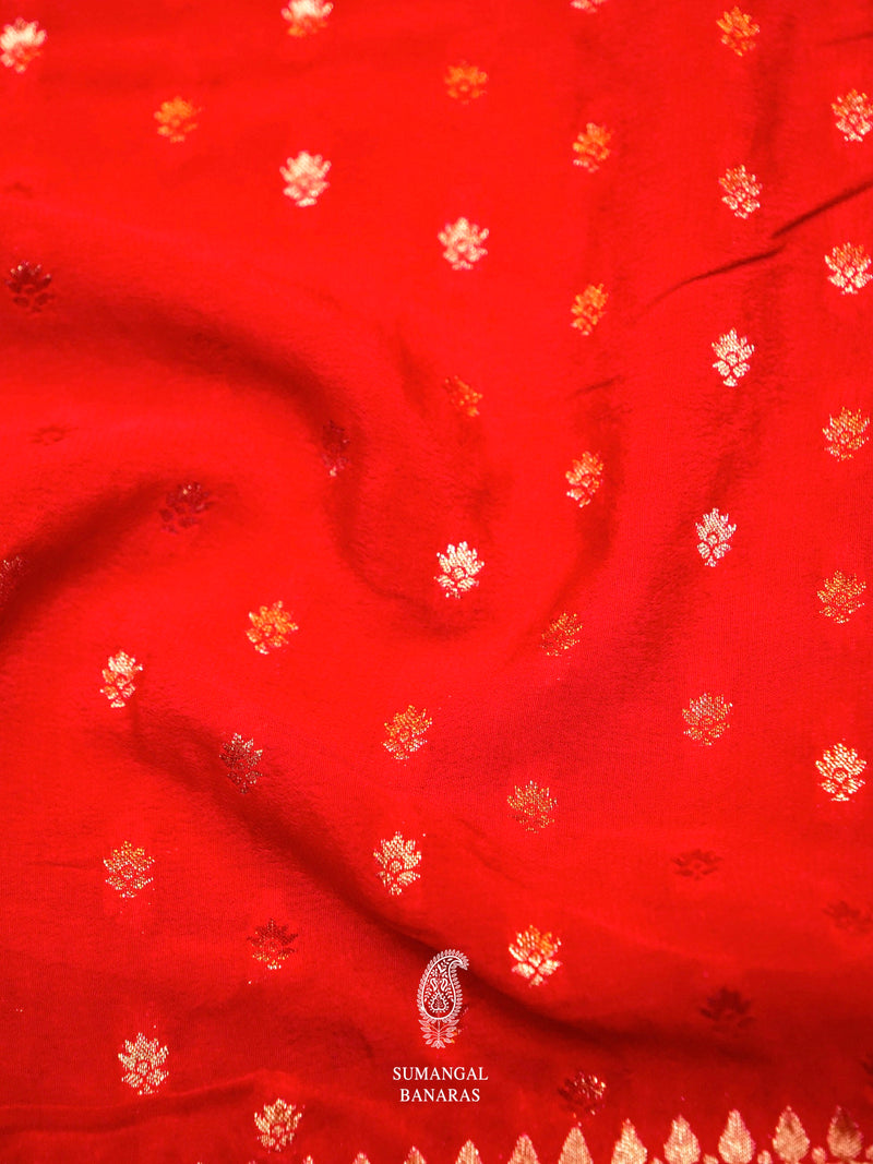 Banarasi Red Blended Crep Georgette Silk Saree