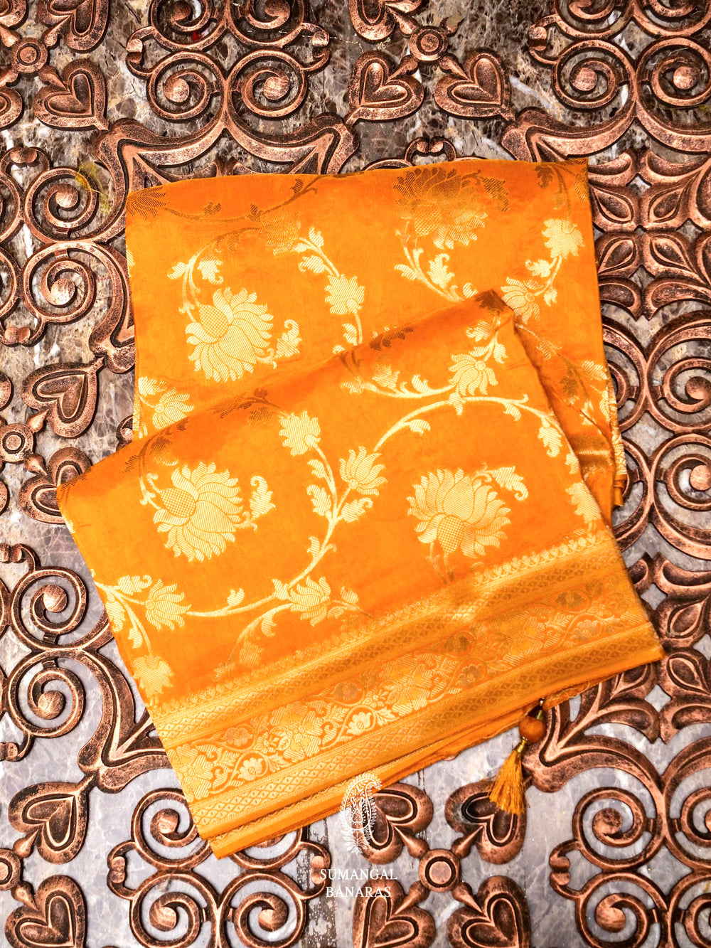 Banarasi Mustard Blended Moonga Silk Saree