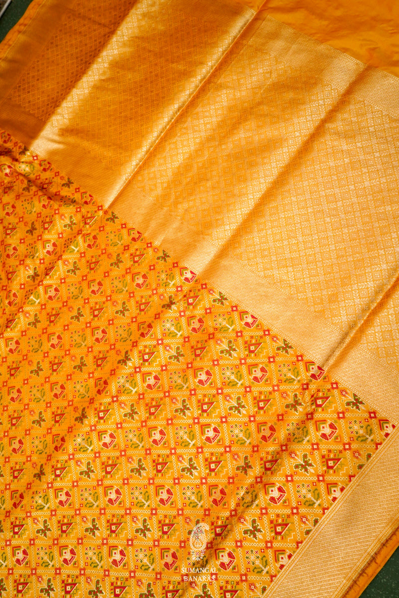 Handwoven Yellow Banarasi Katan Silk Saree