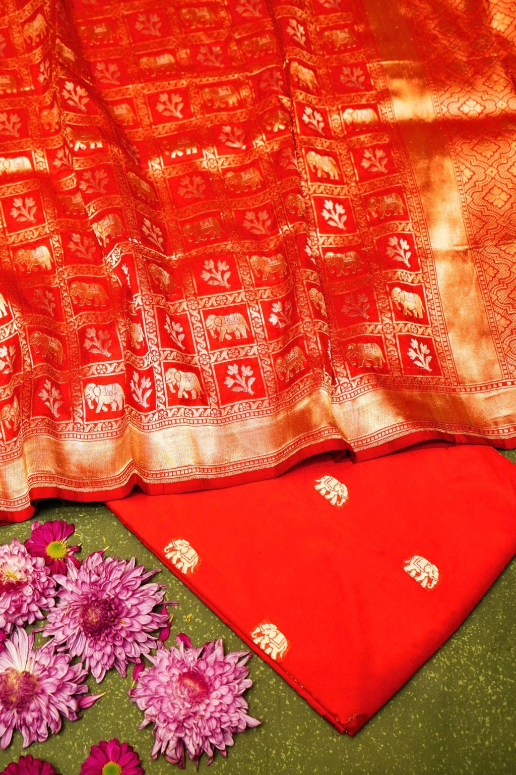 Handwoven Red Banarasi Mashru Silk Suit