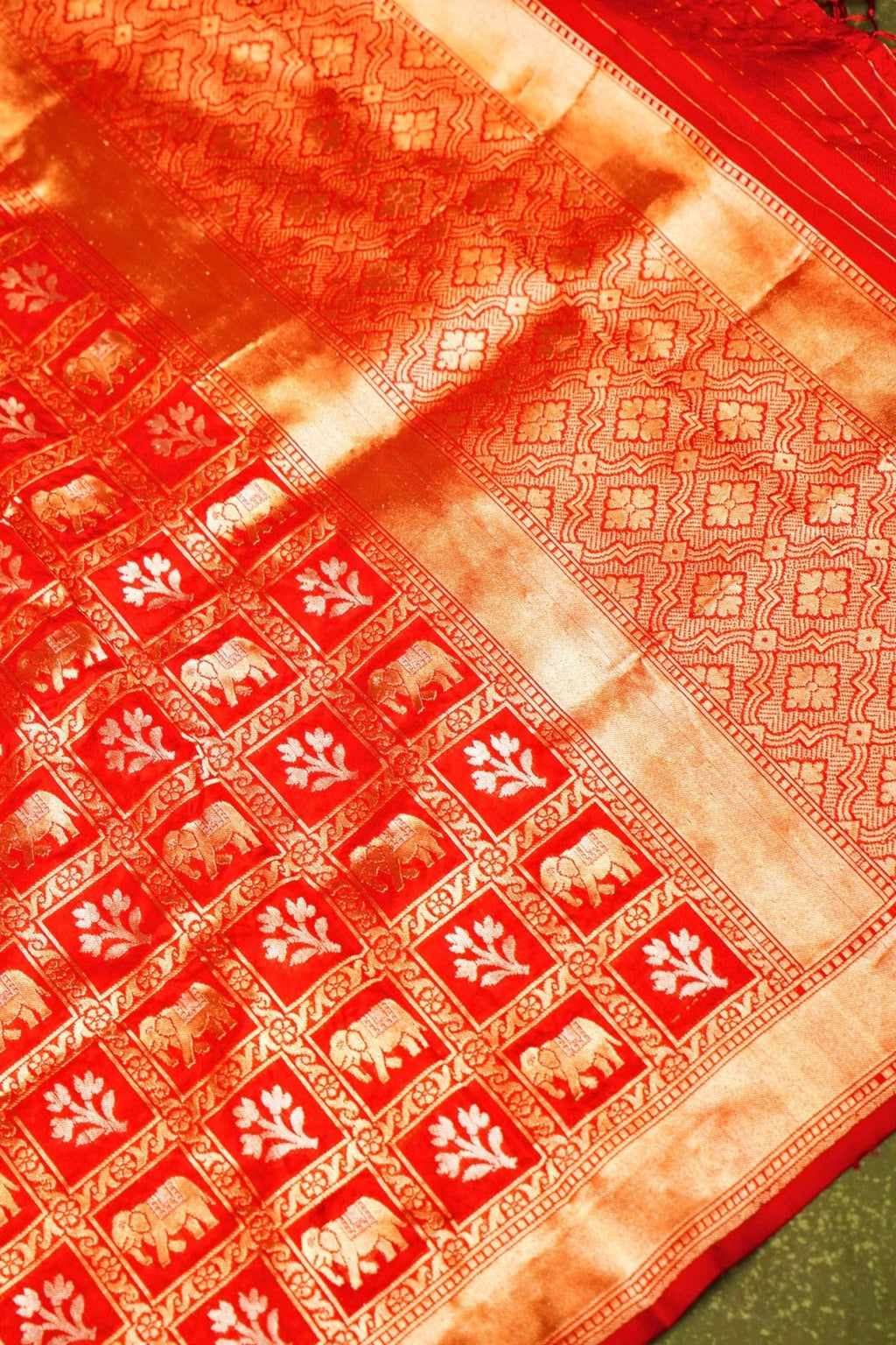 Handwoven Red Banarasi Mashru Silk Suit