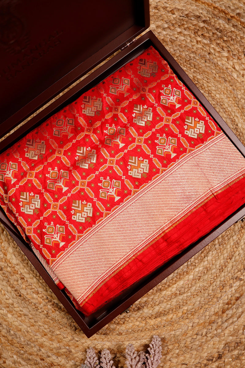 Handwoven Red Banarasi Katan Silk Saree