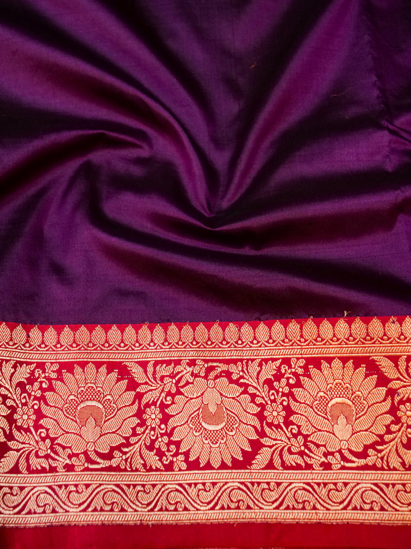 Handwoven Dark Purple Banarasi Katan Silk  Saree