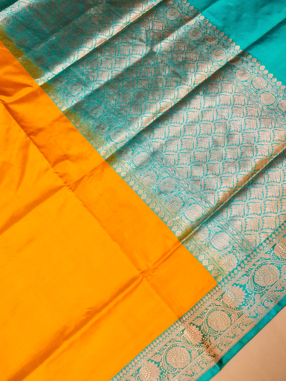 Handwoven Yellow Banarasi Katan Silk  Saree