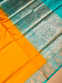 Handwoven Yellow Banarasi Katan Silk  Saree