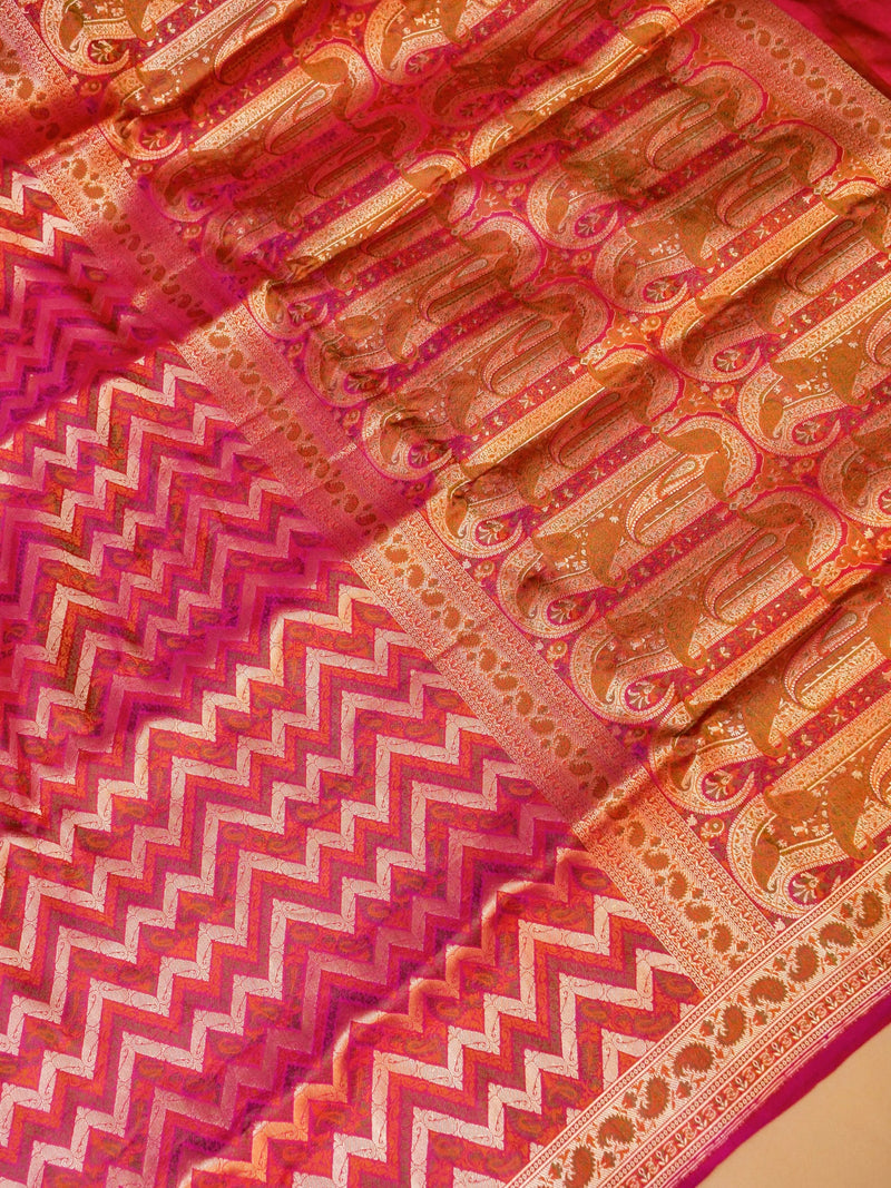 Handwoven Magenta Banarasi Katan Silk  Saree