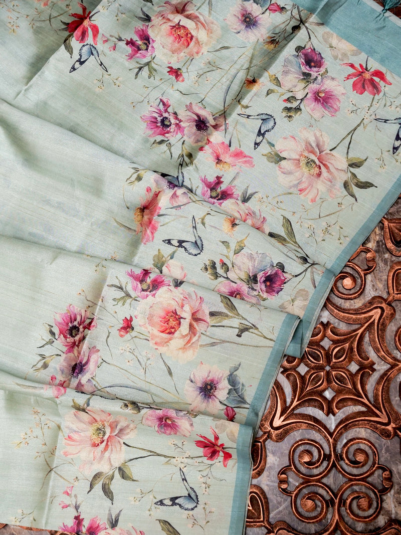 Banarasi Teal Blue Blended Chanderi Silk Saree