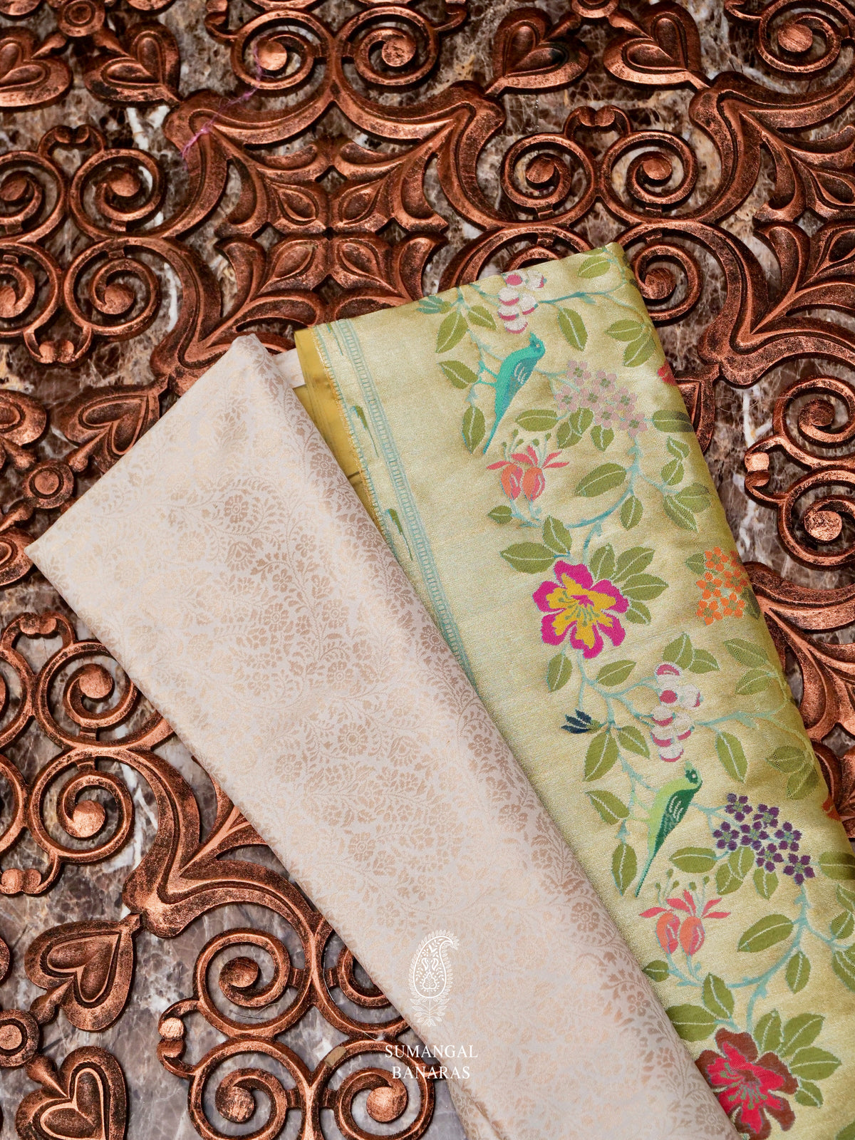 Handwoven Golden White Katan Silk Saree