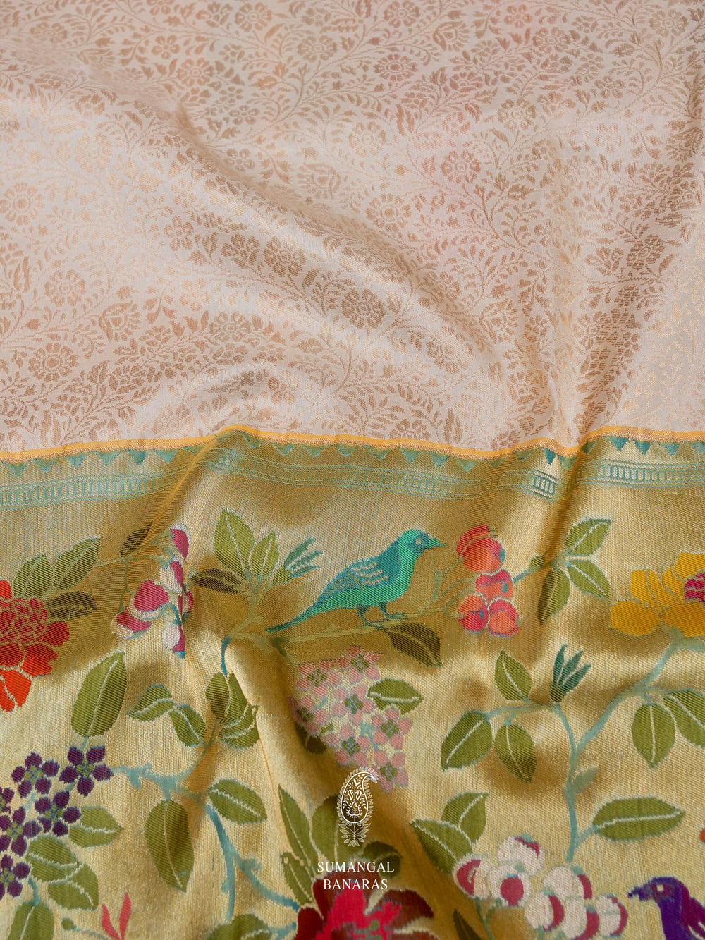Handwoven Golden White Katan Silk Saree