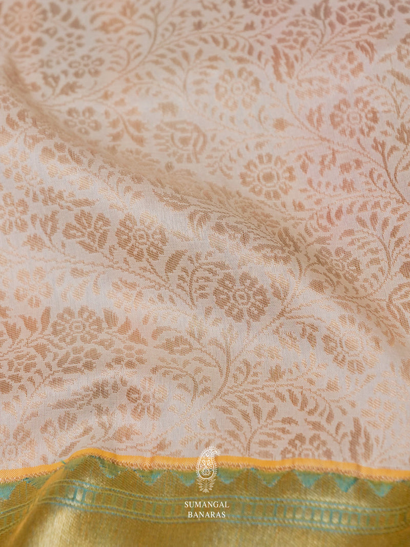 Handwoven Golden White Katan Silk Saree