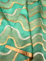 Handwoven Aqua Blue Banarasi Kora Organza Silk Saree