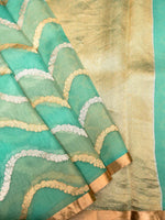 Handwoven Aqua Blue Banarasi Kora Organza Silk Saree
