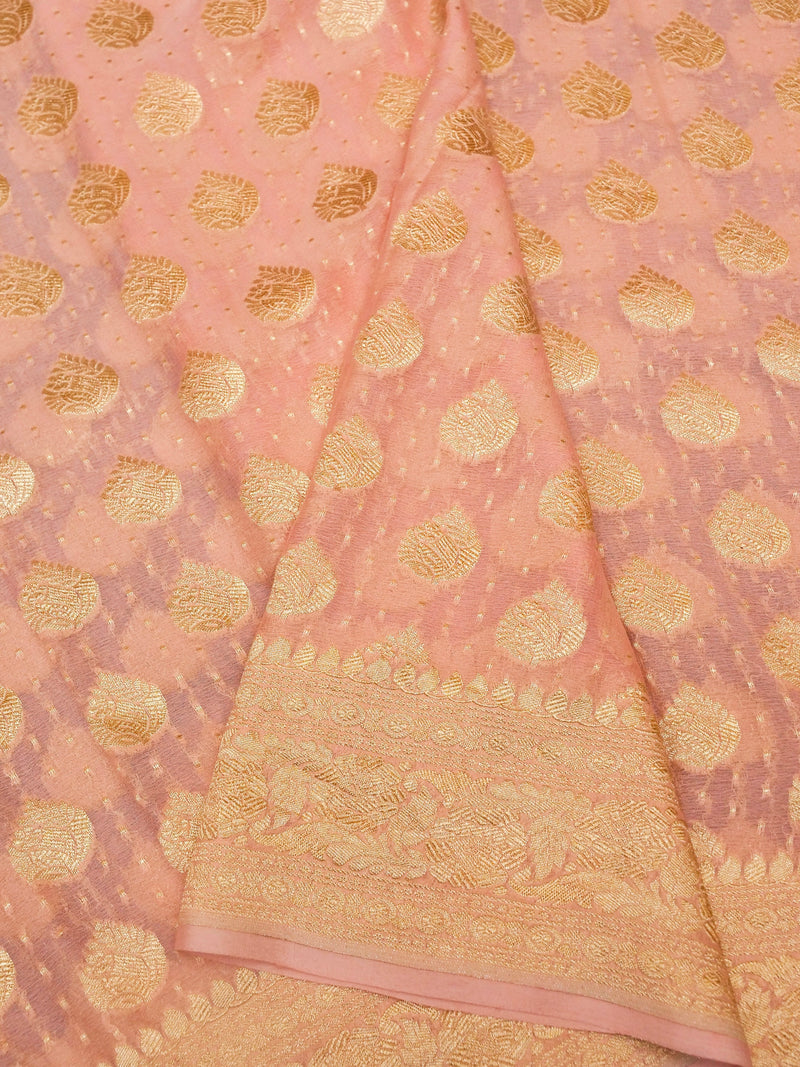 Handwoven Light Pink Banarasi Khaddi Georgette Silk Saree