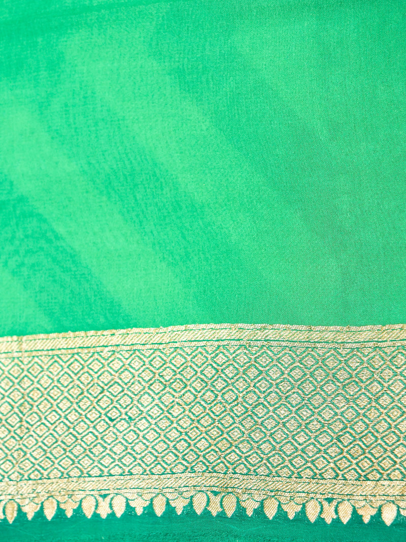 Handwoven Shaded Green Banarasi Rangkat Khaddi Georgette Silk Saree