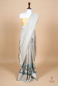 Handwoven Grey Banarasi Mashru Silk Saree