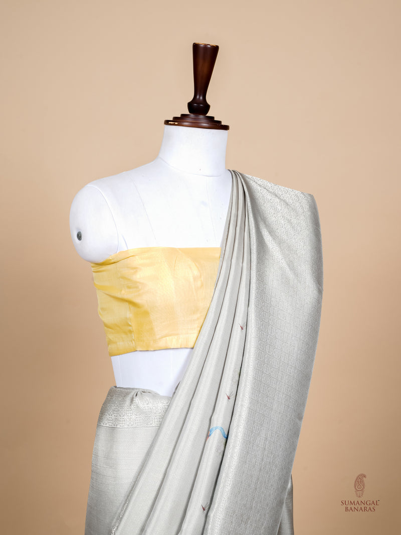 Handwoven Grey Banarasi Mashru Silk Saree