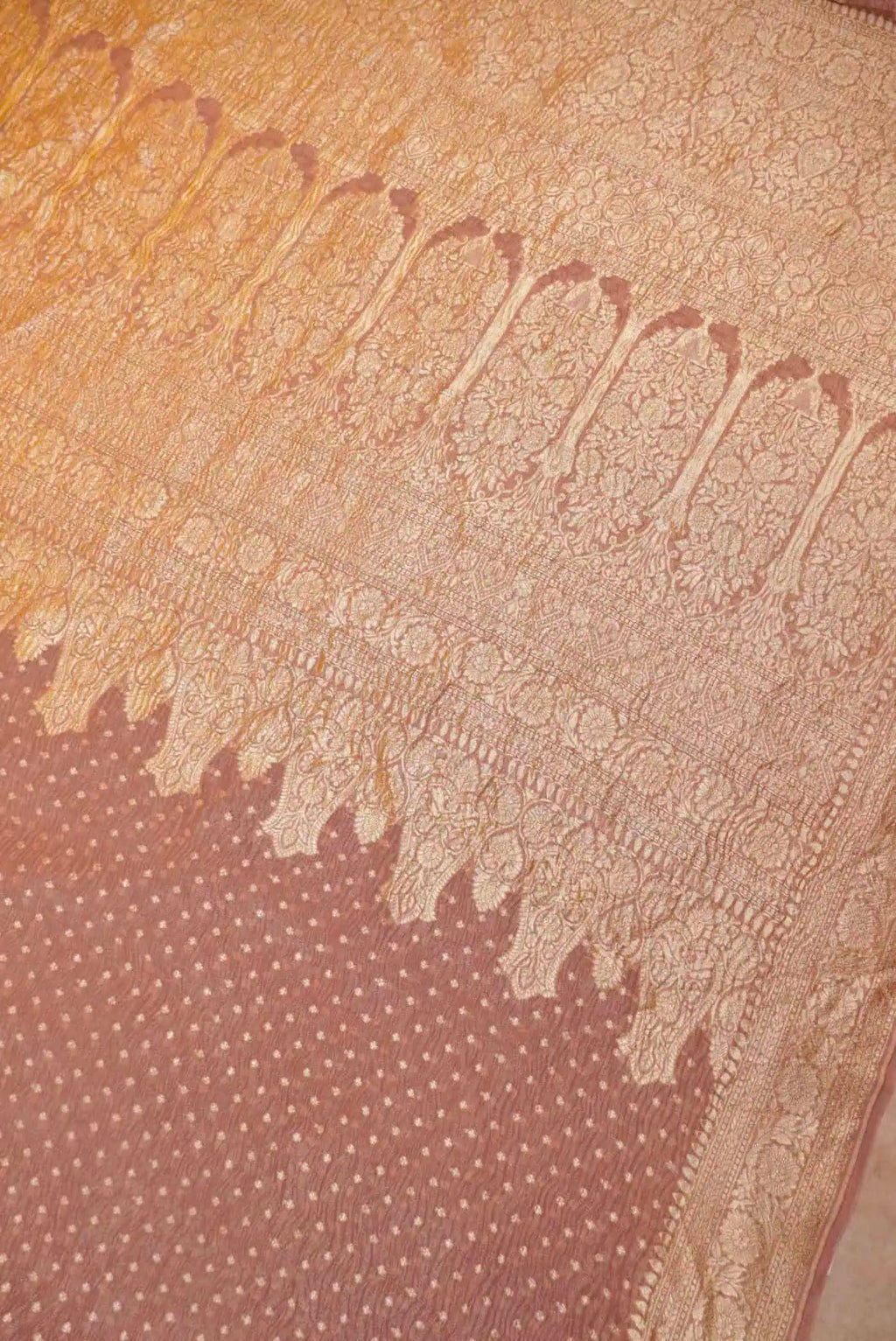 Handwoven Peach Banarasi Tissue Georgette Silk Saree