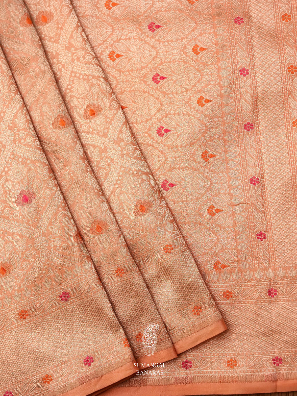 Handwoven Peachy Pink Katan Silk Saree