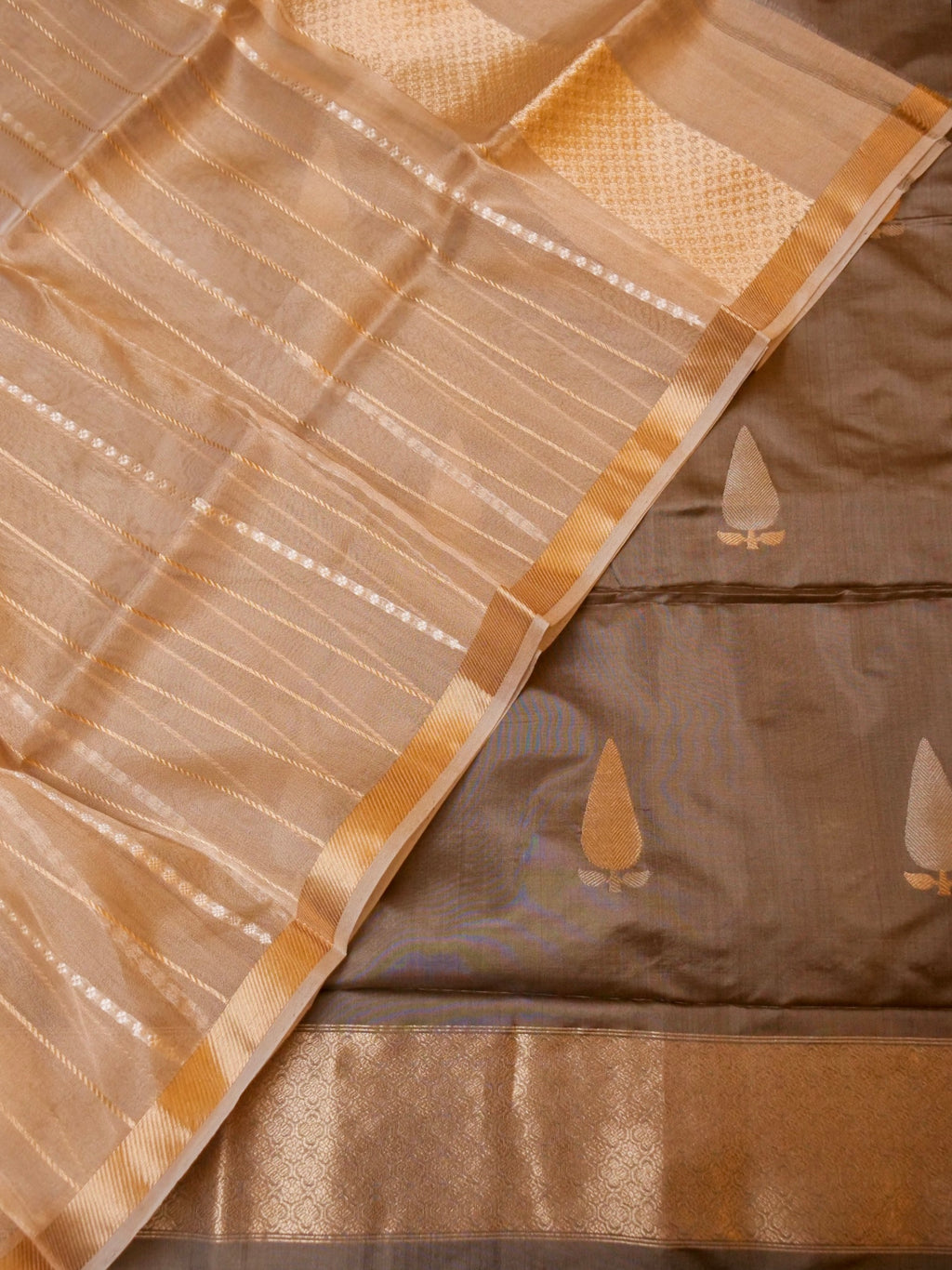 Handwoven Taupe Grey Banarasi Katan Silk Suit