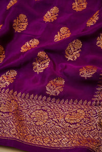 Handwoven Purple Banarasi Crepe Georgette Saree