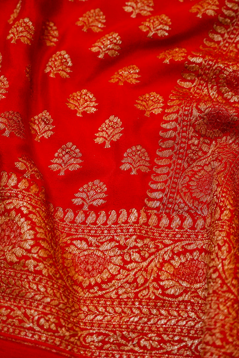 Handwoven Red Banarasi Crepe Georgette Saree