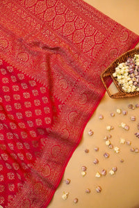 Handwoven Pinkish Red Banarasi Crepe Georgette Saree