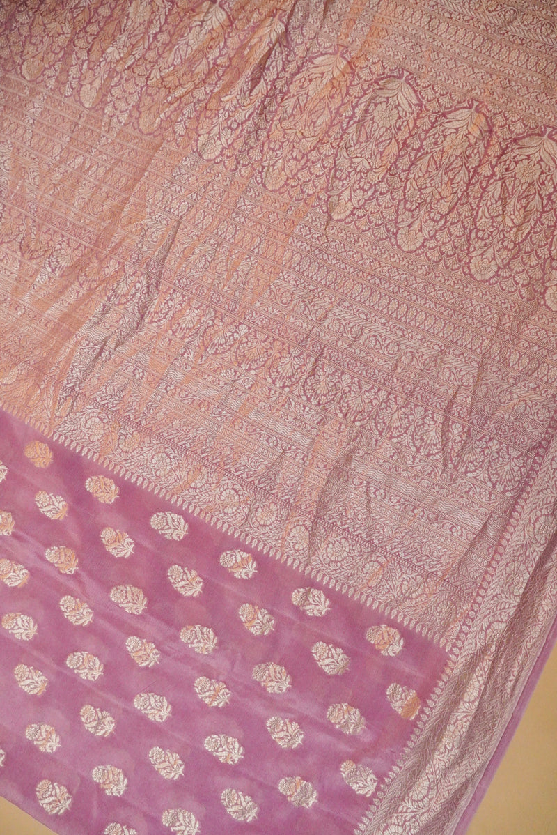 Handwoven Pastel Pink Banarasi Khaddi Georgette Saree