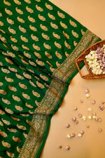 Handwoven Green Banarasi Crepe Georgette Saree