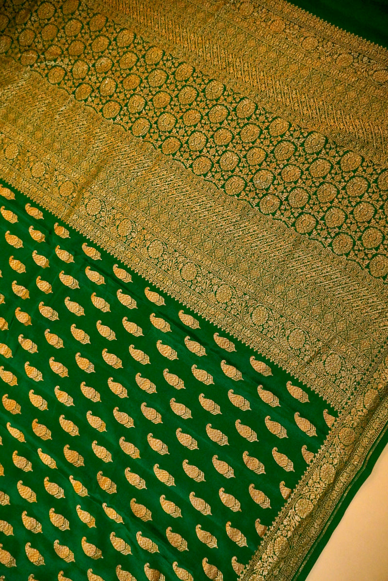 Handwoven Green Banarasi Crepe Georgette Saree