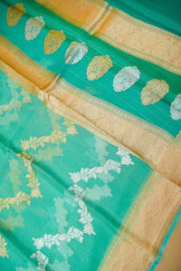 Handwoven Mint Green Banarasi Organza Silk Saree