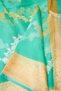 Handwoven Mint Green Banarasi Organza Silk Saree