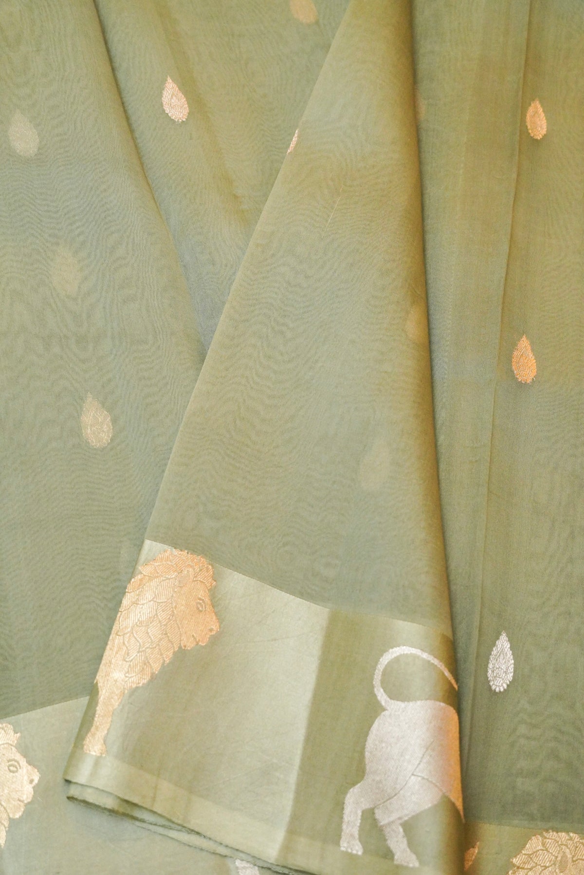 Handwoven Olive Green Banarasi Organza Silk Saree