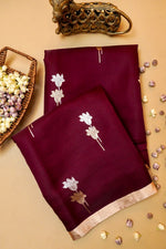 Handwoven Maroon Banarasi Mashru Silk Saree