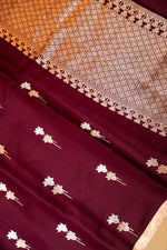 Handwoven Maroon Banarasi Mashru Silk Saree