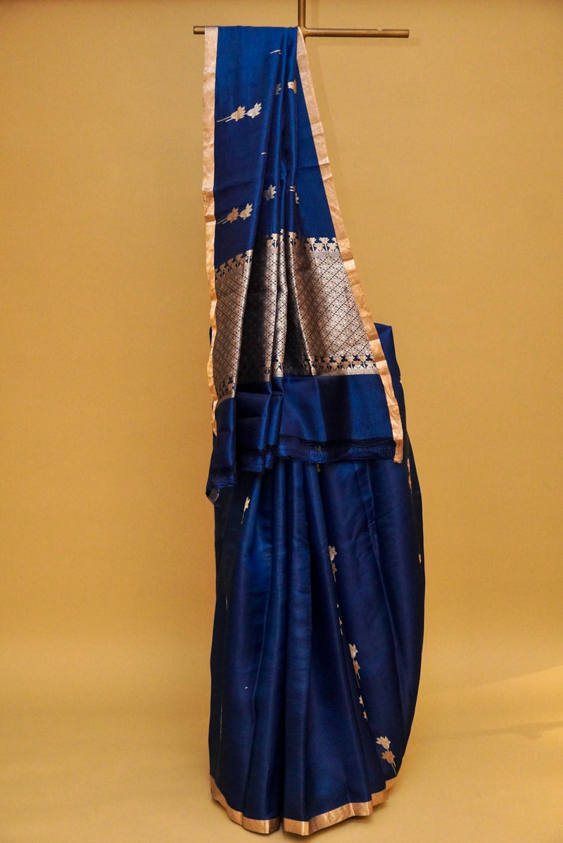 Handwoven Royal Blue Banarasi Mashru Silk Saree