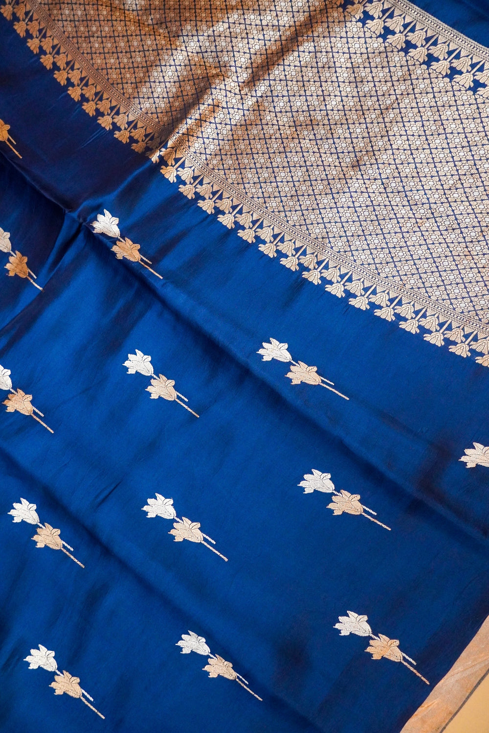 Handwoven Royal Blue Banarasi Mashru Silk Saree