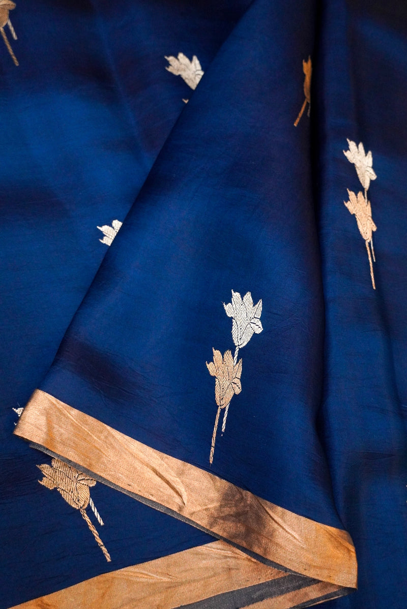 Handwoven Royal Blue Banarasi Mashru Silk Saree