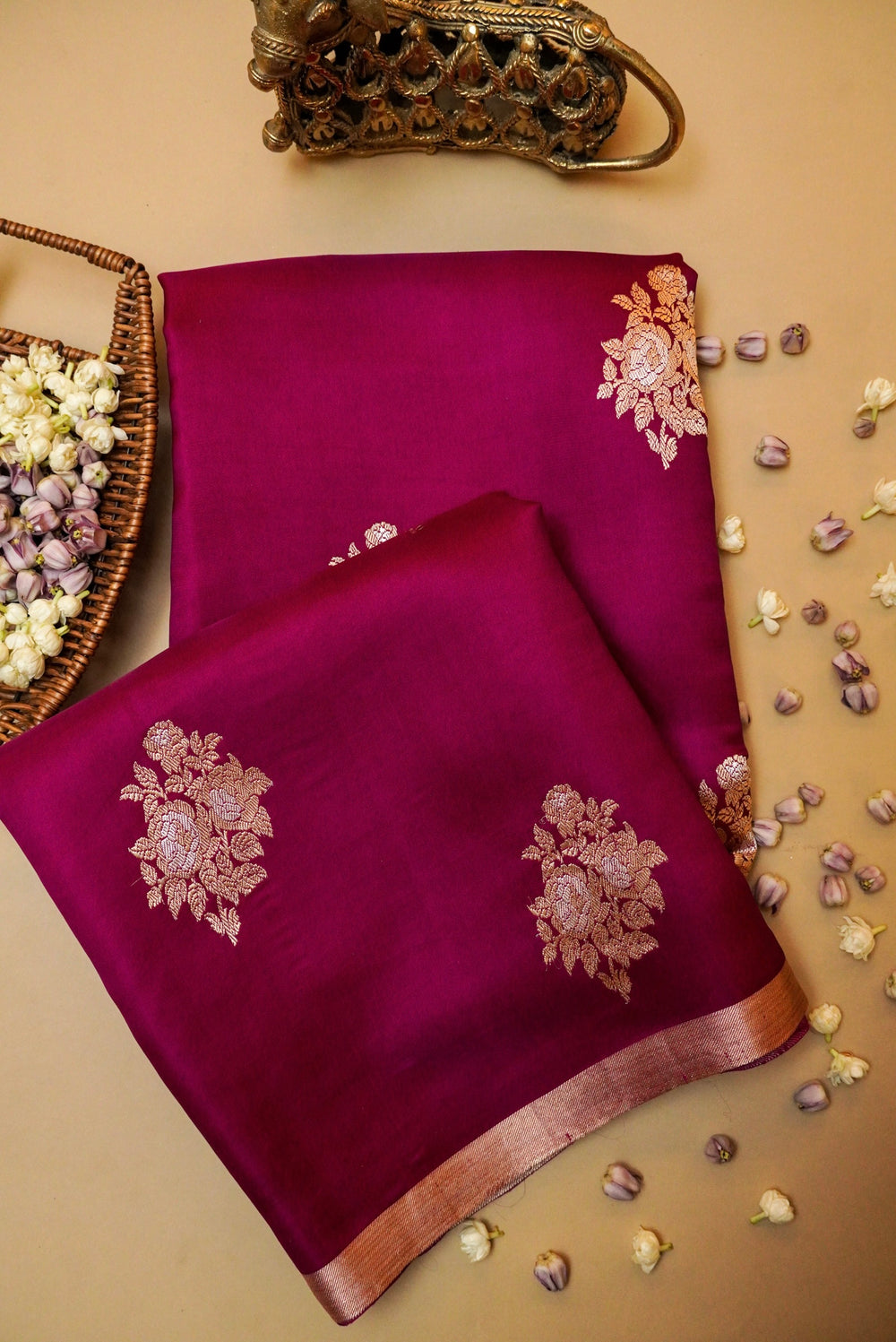 Handwoven Magenta Banarasi Mashru Silk Saree