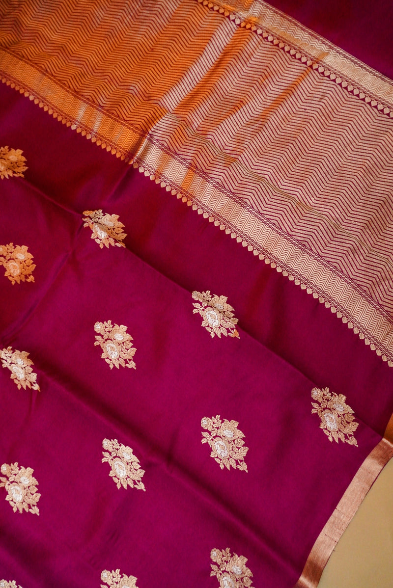 Handwoven Magenta Banarasi Mashru Silk Saree