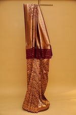 Handwoven Maroon Banarasi Mashru Silk Saree