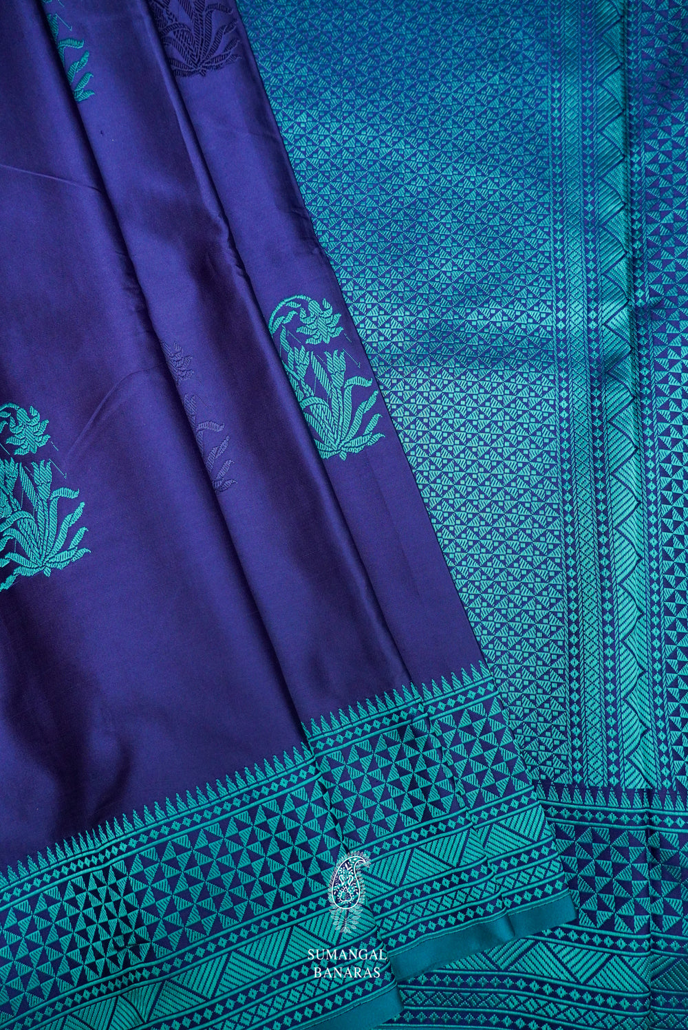 Handwoven Ink Blue Banarasi Katan Silk Saree