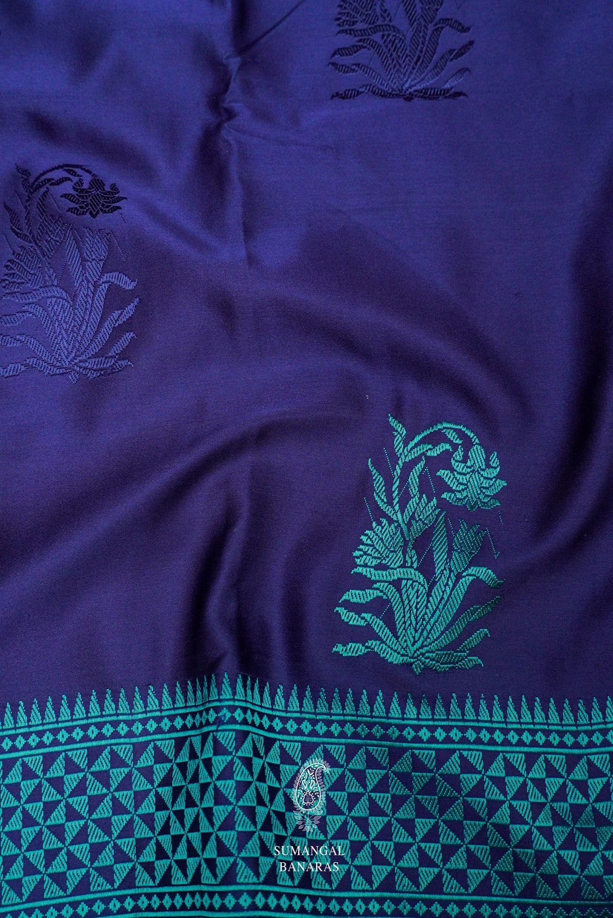 Handwoven Ink Blue Banarasi Katan Silk Saree