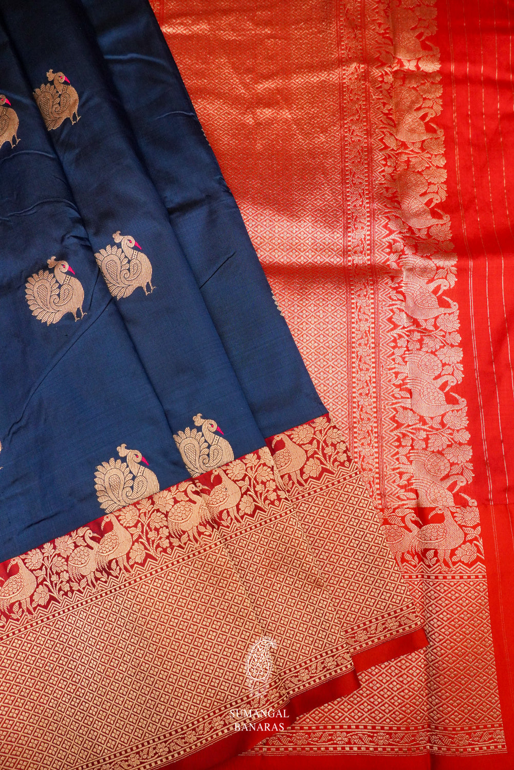 Handwoven Teal Blue Banarasi Shikargah Katan Silk Saree