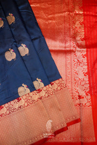 Handwoven Teal Blue Banarasi Shikargah Katan Silk Saree