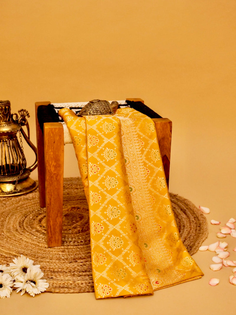 Handwoven Yellow Banarasi Katan Silk Saree