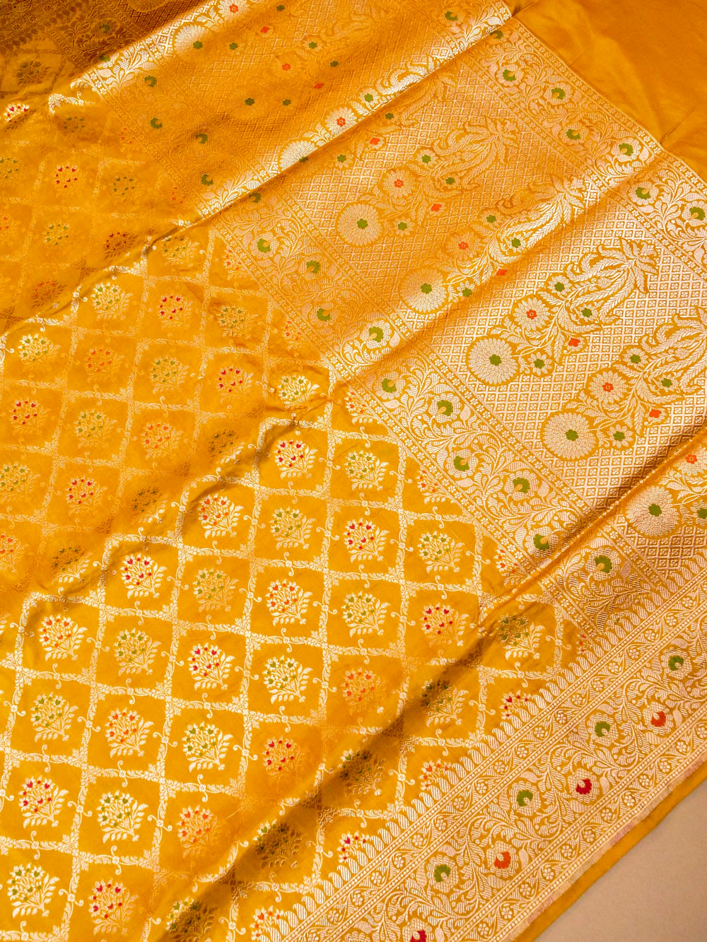 Handwoven Yellow Banarasi Katan Silk Saree