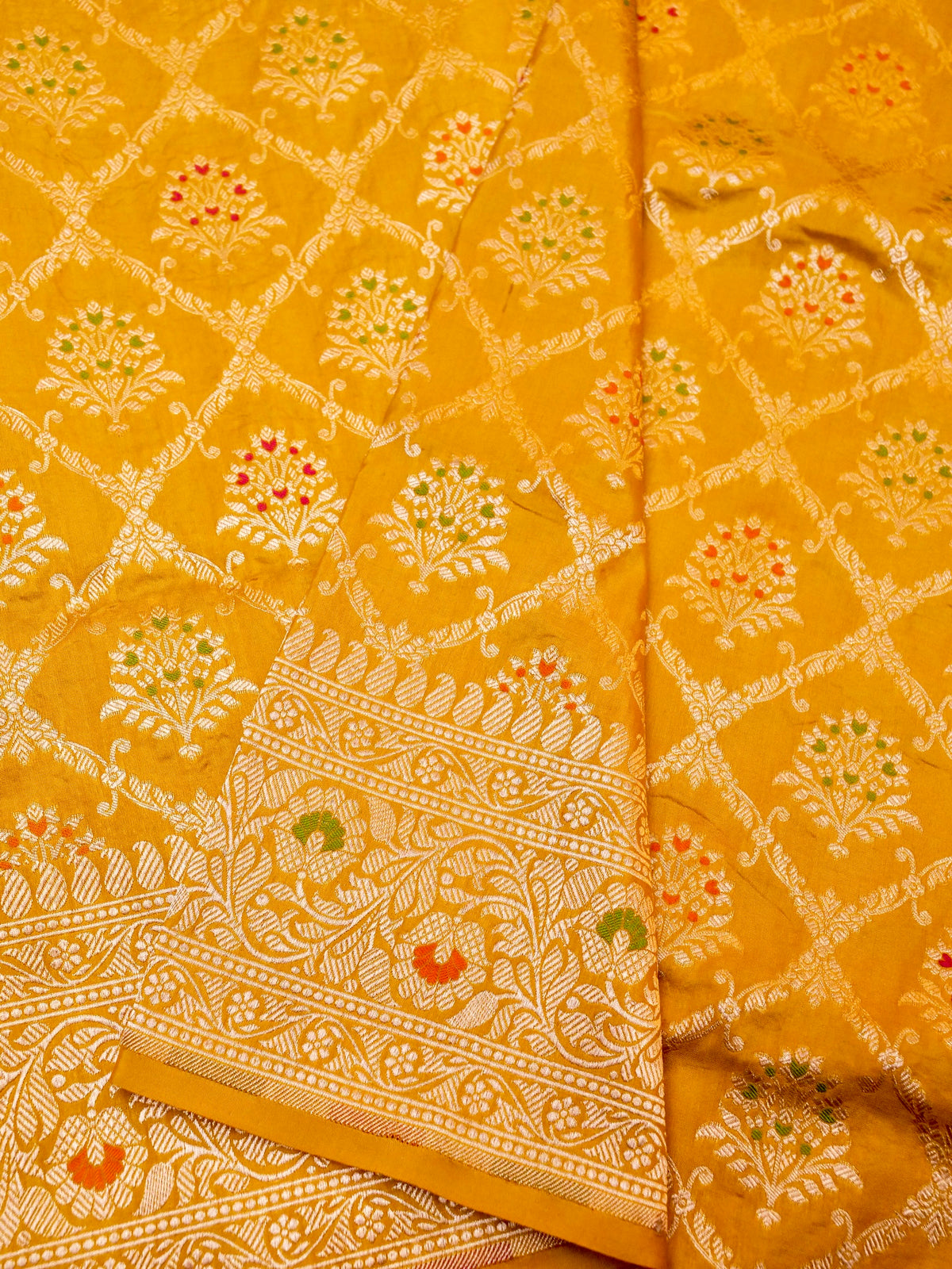 Handwoven Yellow Banarasi Katan Silk Saree