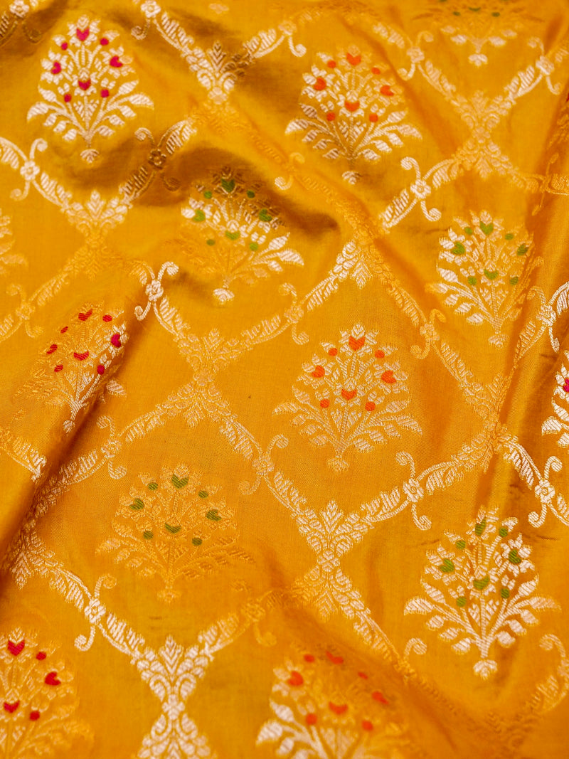 Handwoven Yellow Banarasi Katan Silk Saree